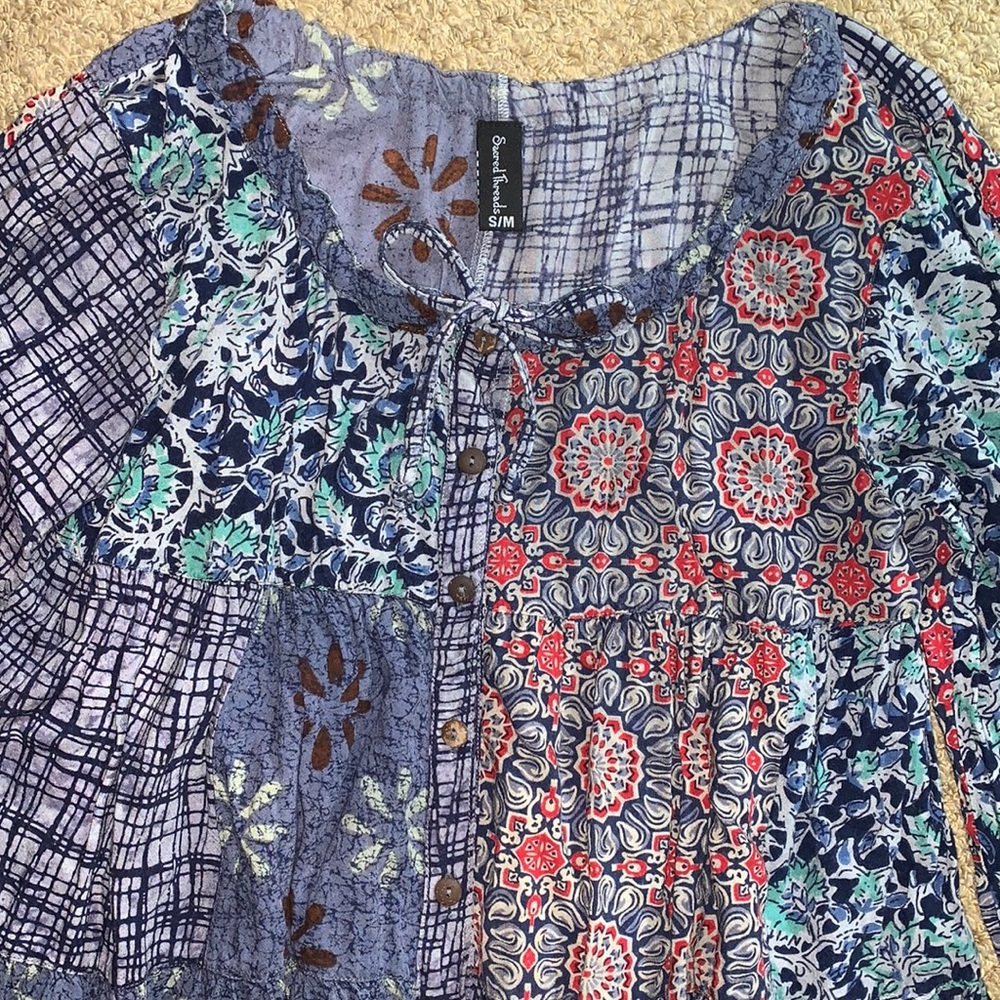 Sacred Threads Patchwork Boho Babydoll Top - image 3